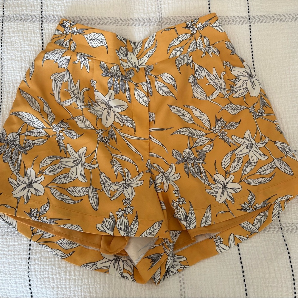 Frank & Oak Mustard Floral High Waist Shorts
